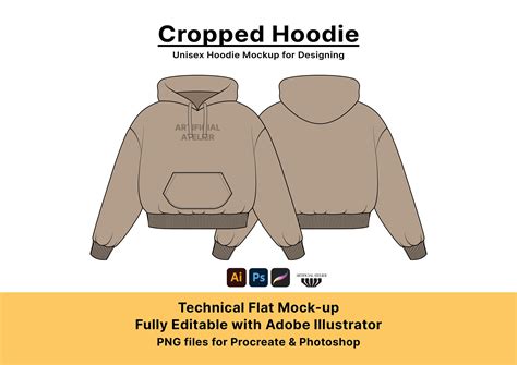 Boxy Hoodie Mockup Vector Template For Designers Technical Flats For