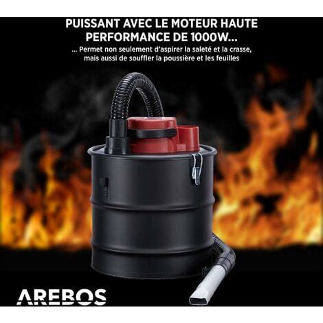 AREBOS Aspirateur à Cendres ECO 15 L Aspirateur de Cheminée avec Filtre