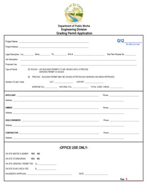 Fillable Online Cityofelcentro GRADING PERMIT APPLICATION 2012 El