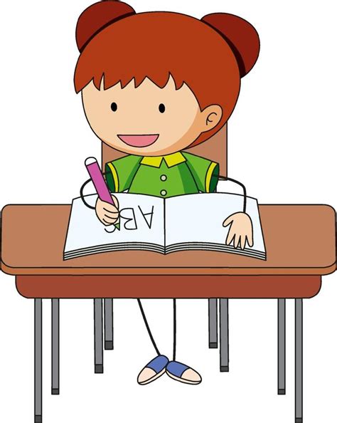 A Girl Doing Homework Doodle Cartoon Character Vector Art At