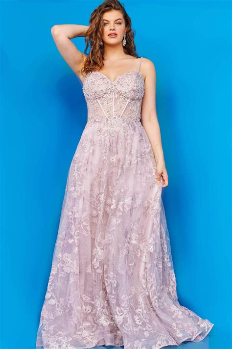 Jvn By Jovani Jvn06474 Appliqued Corset Bodice Modest Prom A Line Go Couture Candy