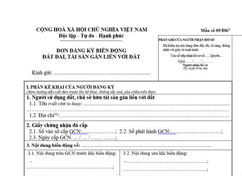 Mẫu Số 09 Đk1 Mẫu Đơn đăng Ký Biến động đất đai Tài Sản Gắn Liền Với