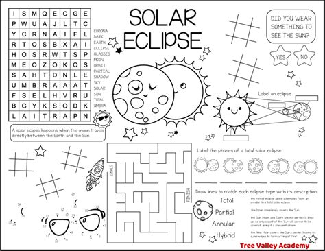 Solar Eclipse Worksheets Tree Valley Academy