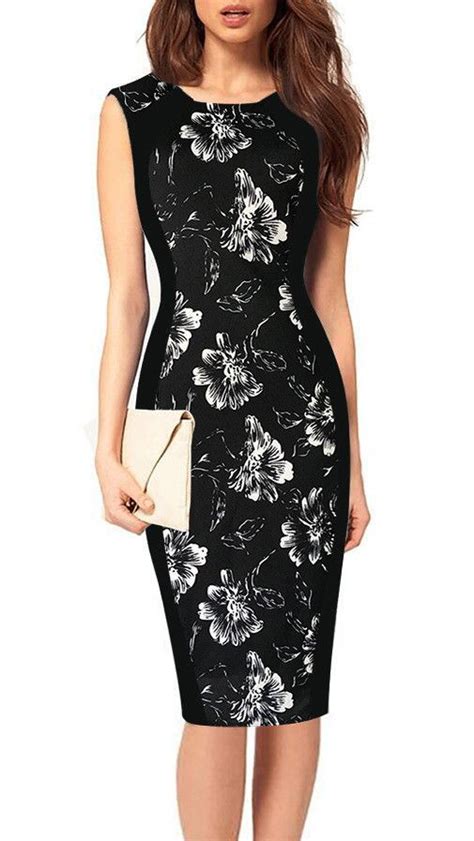 Print Sleeveless Bodycon Scoop Knee Length Dress Dresses Womens Sheath Dress Fashion