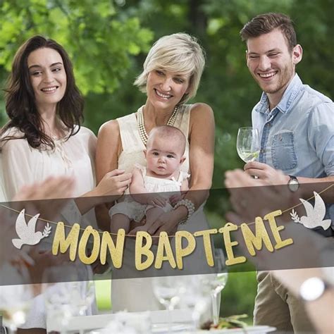 Mon Bapt Me Banni Re Banderole Baby Shower Paillet Papier Guirlande