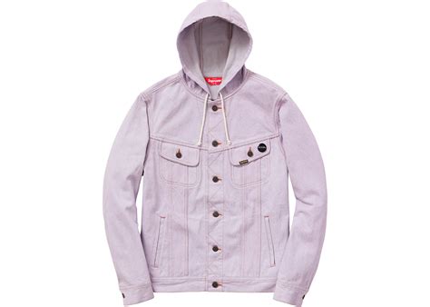 Supreme Hooded Denim Jacket Pink Mens Ss15 Us