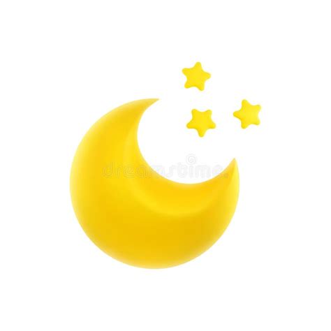 3d Cartoon Weather Icon Of Clear Night Crescent Moon And Stars