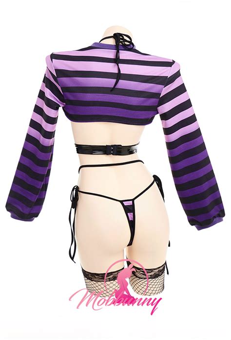Halloween Gothic Sexy Lingerie Set Striped Short Top And Panty Set Top Quality Lingerie For Sale