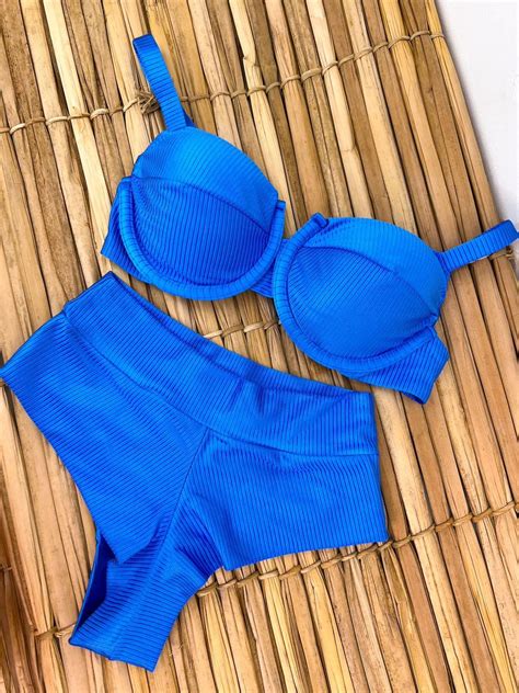 ARO RETRO HOT PANTS CANELADO AZUL ENSE Amarrô Moda Praia Os melhores Biquínis