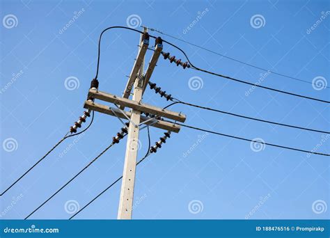 High Voltage Cables With Electrical Insulator And Equipment On Concrete