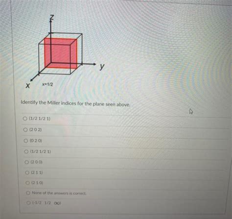 Solved у Х x 1 2 Identify the Miller indices for the plane Chegg