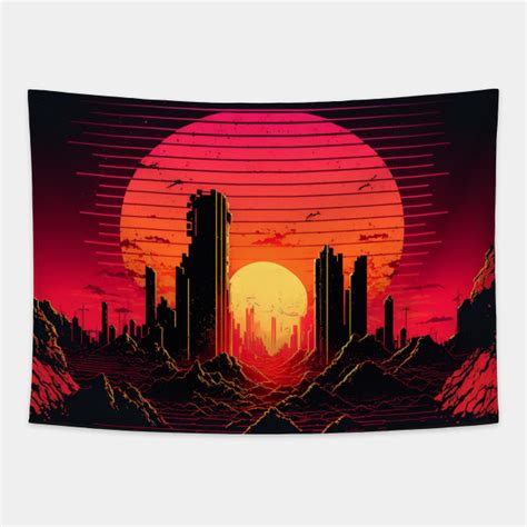 Retrowave Aesthetic 80s Synthwave Sunset - Synthwave - Tapestry | TeePublic