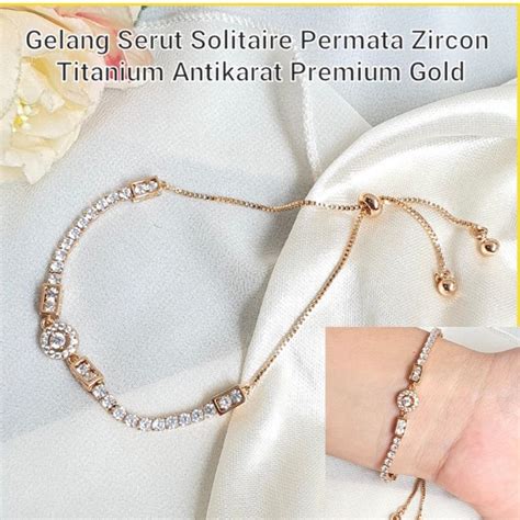 Jual Gelang Serut Solitaire Permata Sirkon Halus Titanium Antikarat