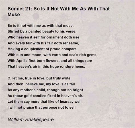 Sonnet 21 So Is It Not With Me As With That Muse Poem By William