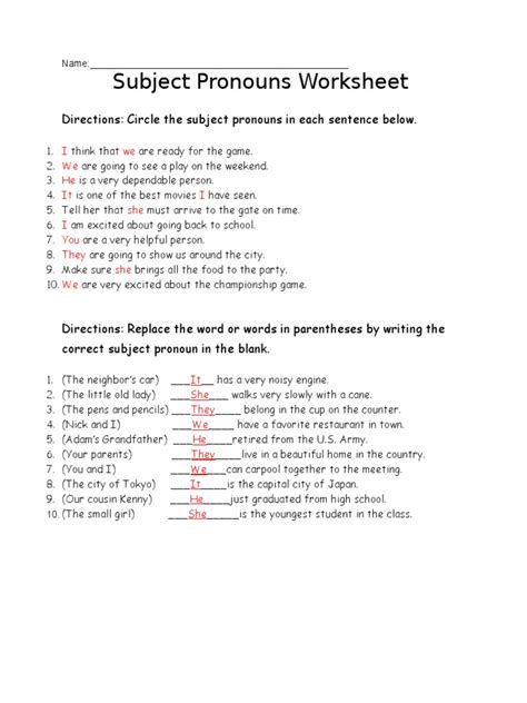 Module 2 Subject Pronoun Worksheet Rubric Key Pdf Worksheets Library