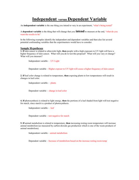 Independent And Dependent Variables Worksheet