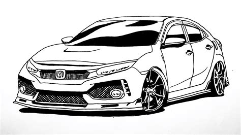 How To Draw Honda Civic Type R 2020 Car Drawing Modifiyeli Honda