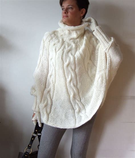 Hand Knitted Poncho Braided Cape Sweater Fall Fashion Cabled Poncho