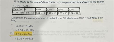 Solved 1) A study of the rate of dimerization of C.H. gave | Chegg.com 