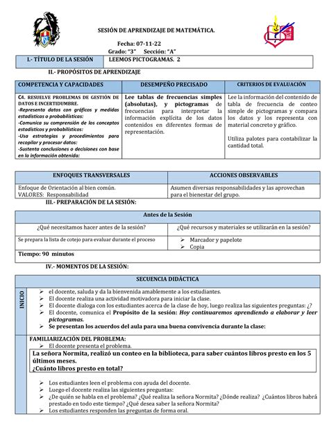 1 Sesion DE Matemática 07 11 22 SESIÓN DE APRENDIZAJE DE MATEMÁTICA