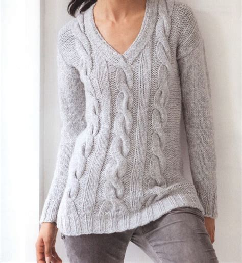 Knitting Pattern Cable V Neck Sweater Women Aran Cable Etsy Australia