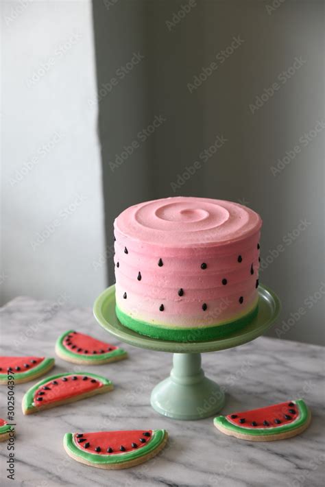 Watermelon theme cake and cookies Stock Photo | Adobe Stock