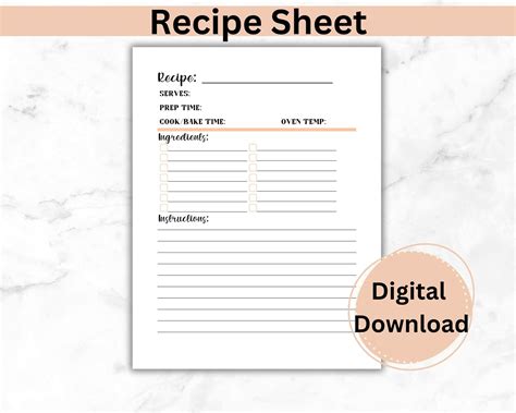 Recipe Template Printable Blank Recipe Sheet Recipe Planner 8.5 X 11 in Printable Recipe Page - Etsy