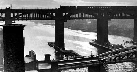 A sunset over the River Tyne and two famous bridges 85 years ago ...