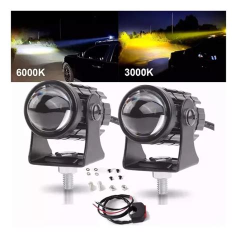 Par Faros De Lupa W Luz Spot Doble Color Para Auto Moto Mercadolibre