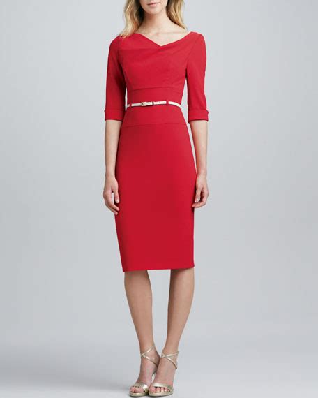 Black Halo Jackie Belted Sheath Dress Red