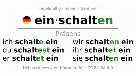 Präsens einschalten Alle Formen des Verbs Regeln Beispiele