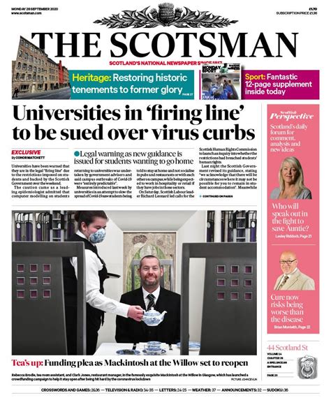 Scotsman Front Page Th Of September Tomorrow S Papers Today