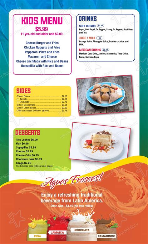 Menu at Pueblos Tex-Mex Kitchen restaurant, Liberty