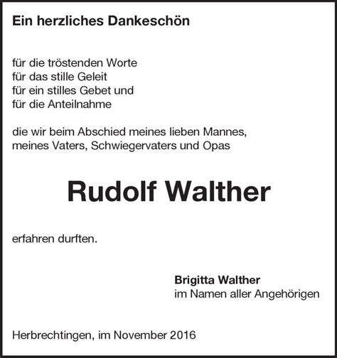 Traueranzeigen Von Rudolf Walther Trauer Hz De