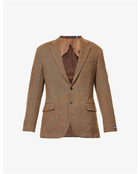 Polo Ralph Lauren Herringbone Pattern Wool Blend Blazer In Natural For Men Lyst