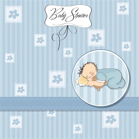 Tarjeta De Baby Shower Con Peque O Beb Ni O Duerme Con Su Oso De