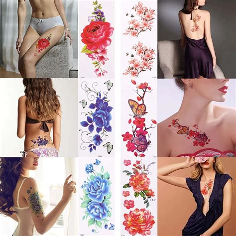 3d Lifelike Rose Flower Sex Waterproof Temporary Tattoos Women Flash Tattoo Arm Shoulder Big