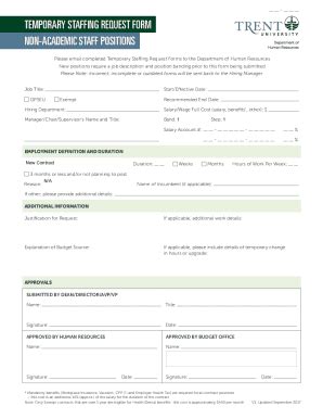 Fillable Online Trent University Temporary Staffing Request Form Fax