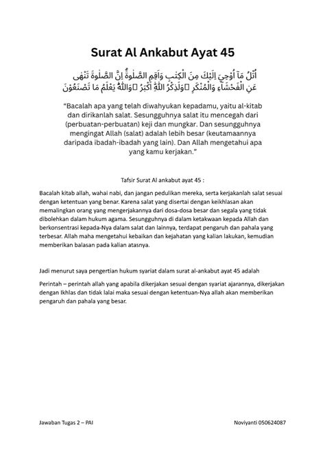 Tugas 2 Agama Tafsir Surat Al Ankabut Ayat 45 Bacalah Kitab Allah