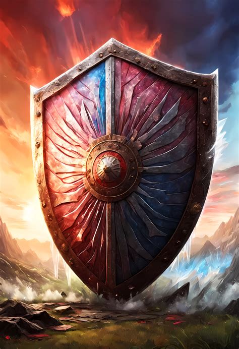 A Painting Of A Shield With A Shield On It In The Middle Of A Field