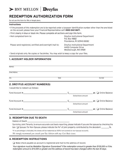 REDEMPTION AUTHORIZATION FORM BNY Mellon 2020 Fill And Sign