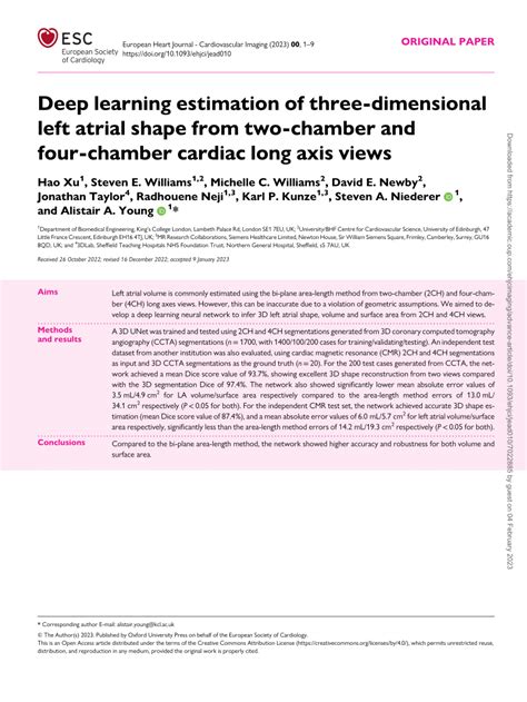 Pdf Deep Learning Estimation Of Three Dimensional Left Atrial Shape