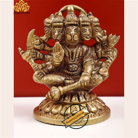 Sampoornam Golden Gold Plated Super Polished Brass Panchmukhi Hanuman