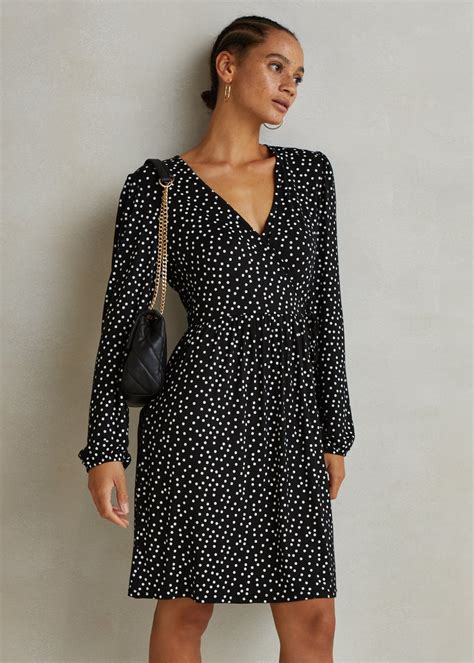 Black Spot Wrap Mini Dress Matalan