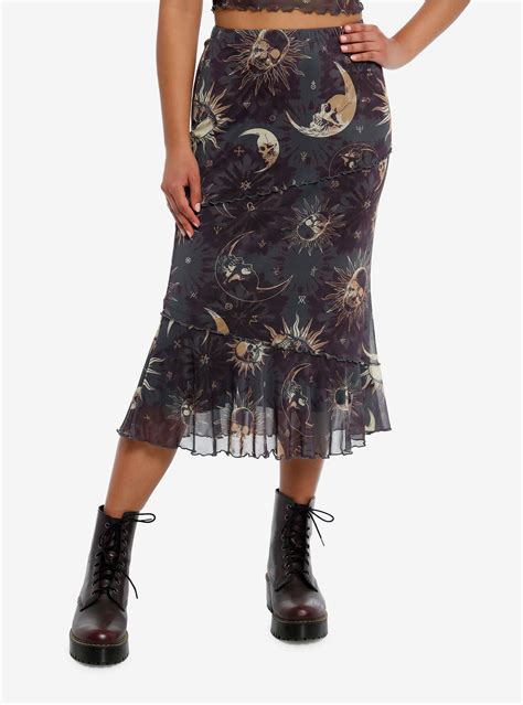 Hot Topic Cosmic Aura® Celestial Skull Asymmetrical Midi Skirt