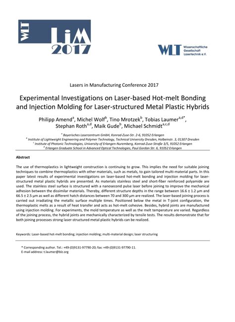 Pdf Experimental Investigations On Laser Based Hot Melt Bonding And