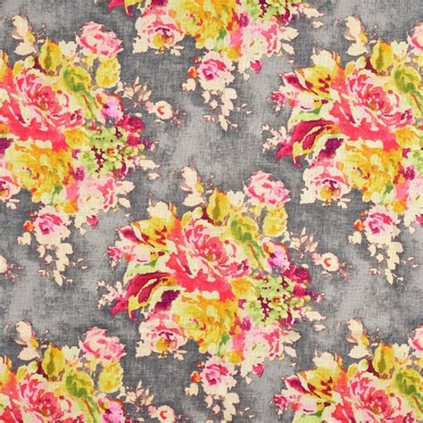 Gray Floral Fabric Etsy