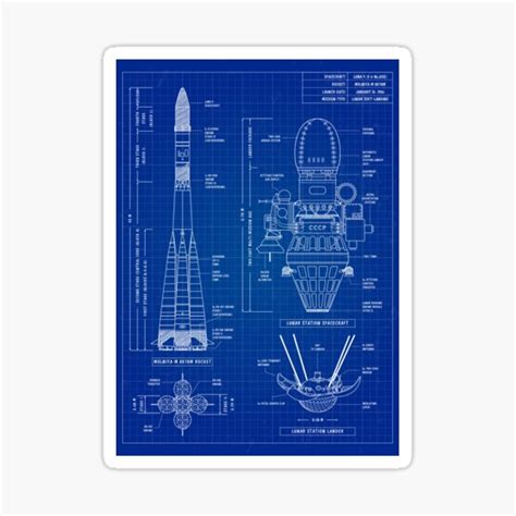 "Luna 9 Mission (Vertical Blueprint)" Sticker for Sale by BLUE GALAXY DESIGNS | Redbubble