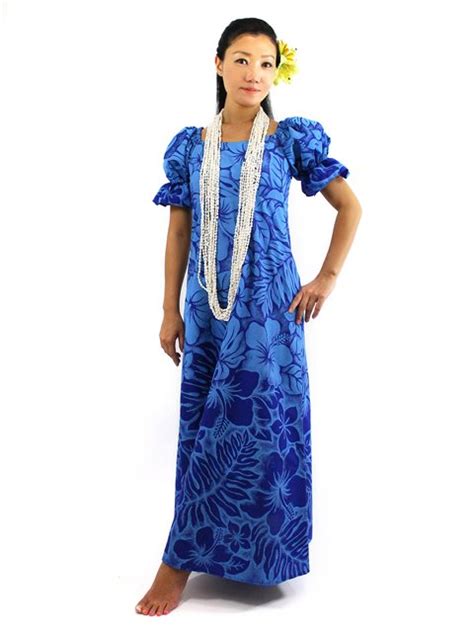 Gradation Medley Navy Poly Cotton Hawaiian Long Muumuu Dress Alohaoutlet