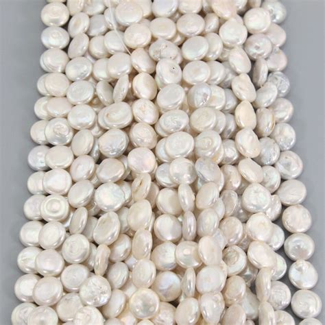 5 Strandspack Coin Pearl Cultured Freshwater Pearl Beads Natural White 13 14mm Loose Pearl